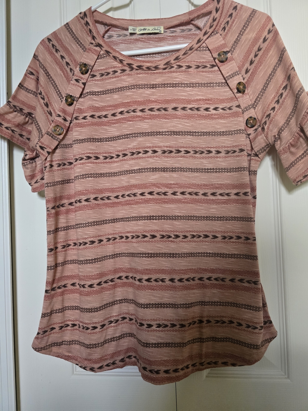 Women’s Dusty Pink Striped Button-Shoulder Short Sleeve Tunic